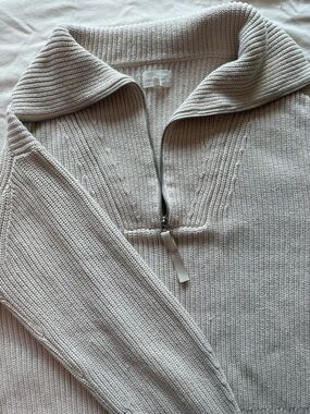 Lou & Grey 100% Cotton Women’s Zip-Neck Sweater in Light Taupe size XL
